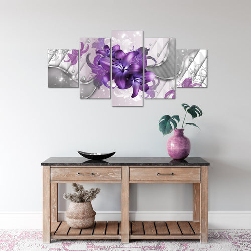 Runa Art Wandbilder Blumen Lilien 5 Teilig Bild auf Vlies Leinwand Deko Wohnzimmer Abstrakt Violett Lila 016552c
