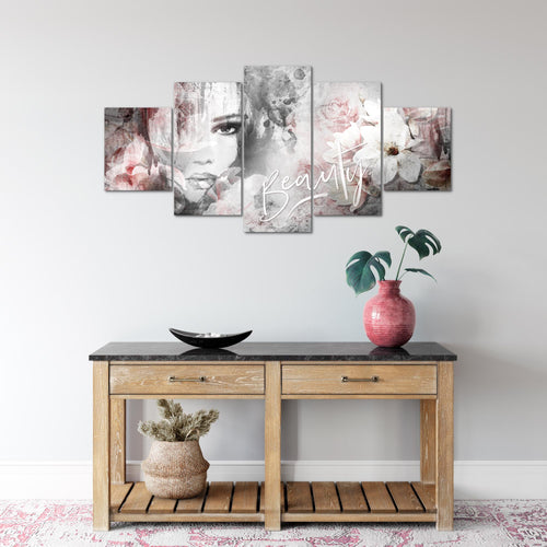 Runa Art Wandbilder Blumen Vintage 5 Teilig Bild auf Vlies Leinwand Deko Wohnzimmer Frau Bunt 039352a