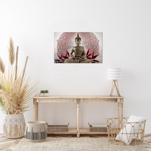 Runa Art Bild Buddha Modern Wandbilder Wohnzimmer Schlafzimmer 1 Teilig - Made In Germany - Orientalisch Grau Rot Flur 031215a