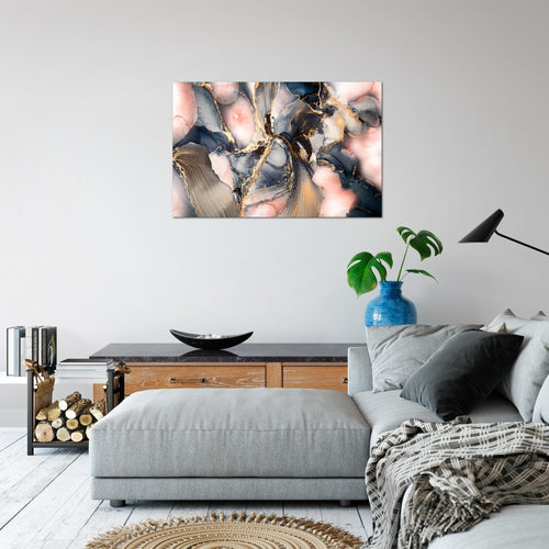 Runa Art Bild Abstrakt Modern Wandbilder Wohnzimmer Schlafzimmer 1 Teilig - Made In Germany - Pastel blau rosa Gold Flur 043815a