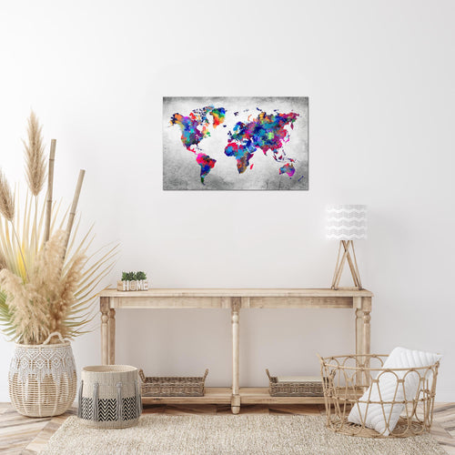 Runa Art Bild Weltkarte Modern Wandbilder Wohnzimmer Büro 1 Teilig - Made In Germany - Vintage Kontinente Bunt Flur 013315b