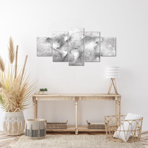 Runa Art Wandbilder Weltkarte 5 Teilig Bild auf Vlies Leinwand Deko Büro Wohnzimmer Betonoptik Schwarz Weiss 025752c