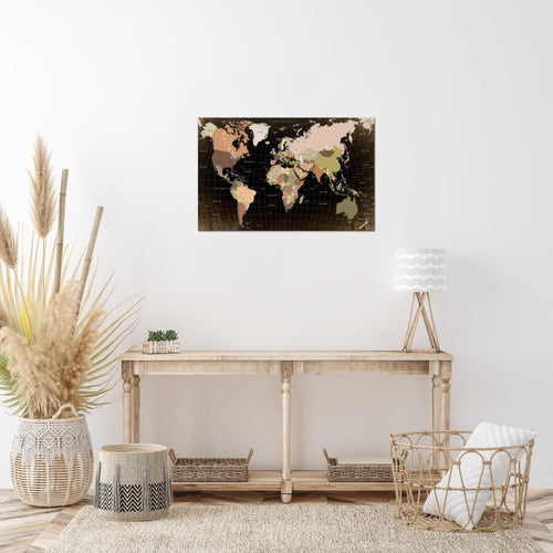 Runa Art Bild Weltkarte Modern Wandbilder Wohnzimmer Büro 1 Teilig - Made In Germany - Kontinente Schwarz Braun Flur 023315a