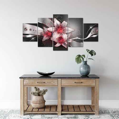 Runa Art Wandbilder Blumen Lilien 5 Teilig Bild auf Vlies Leinwand Deko Wohnzimmer Abstrakt Schwarz Rot 039652c