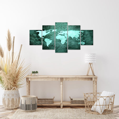 Runa Art Wandbilder Weltkarte 5 Teilig Bild auf Vlies Leinwand Deko Büro Wohnzimmer Vintage Antik Türkis 101752b