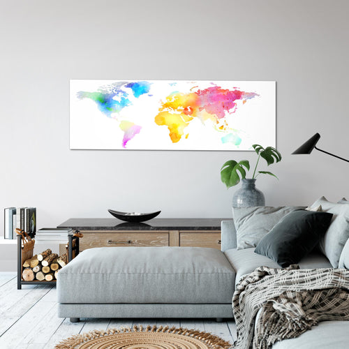 Runa Art Wandbild Weltkarte 100L x 40B cm Modern Bild auf Vlies Leinwand Bunt Wohnzimmer Schlafzimmer Büro Weltkarte Farben 057512a