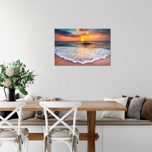 Runa Art Bild Strand Meer Modern Wandbilder Wohnzimmer Schlafzimmer 1 Teilig - Made In Germany - Sonnenuntergang Orange Flur 044515a
