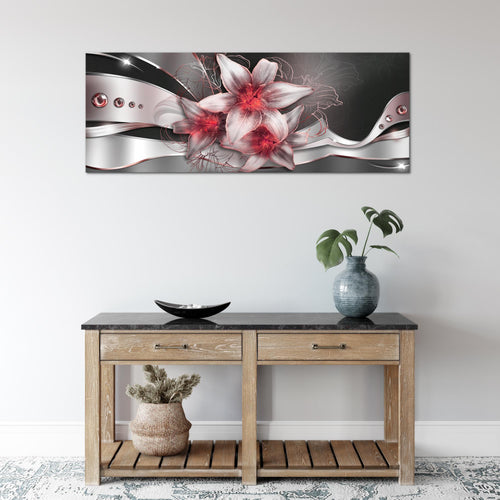 Runa Art Wandbild Blumen Lilien 1 Teilig 100 x 40 cm Modern Bild auf Vlies Leinwand Abstrakt Wohnzimmer Schwarz Rot 039612c