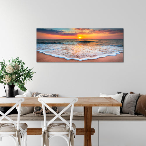 Runa Art Wandbild Strand Meer 100 x 40 cm Modern Bild auf Vlies Leinwand Sonnenuntergang Wohnzimmer Schlafzimmer Orange 044512a