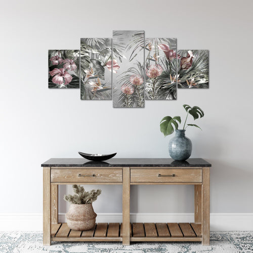 Runa Art Wandbilder Blumen 5 Teilig Bild auf Vlies Leinwand Deko Wohnzimmer Vintage Natur Grau 043352c