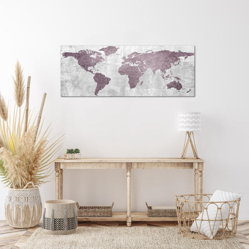 Runa Art Wandbild Weltkarte 1 Teilig 100 x 40 cm Modern Bild auf Vlies Leinwand Kontinente Beton Büro Wohnzimmer Rosa 104312a