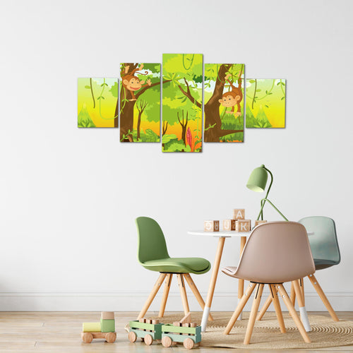 Runa Art Wandbilder Tiere Dschungel 5 Teilig Bild auf Vlies Leinwand Deko Spielzimmer Baby Kinderzimmer Bunt 001852b