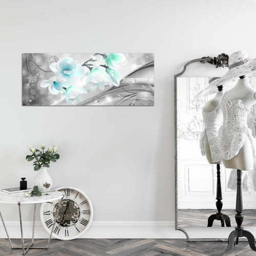 Runa Art Wandbild Blumen Abstrakt 1 Teilig 100 x 40 cm Modern Bild auf Vlies Leinwand Diamant Wohnzimmer Grau Türkis 035312c