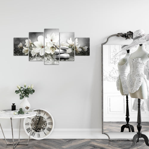 Runa Art Wandbilder Blumen Magnolien 5 Teilig Bild auf Vlies Leinwand Deko Wohnzimmer Abstrakt Schwarz Weiss 035452c