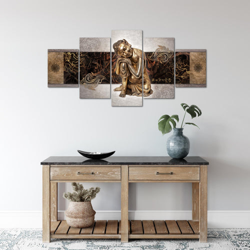 Runa Art Wandbilder Buddha Zen 5 Teilig Bild auf Vlies Leinwand Deko Wohnzimmer Schlafzimmer Feng Shui Beige 041352c