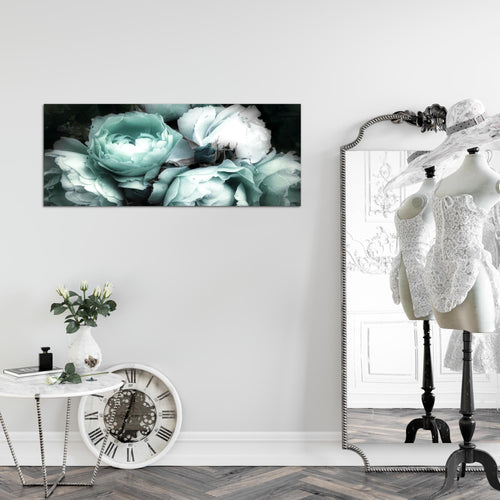 Runa Art Wandbild Blumen Rosen 1 Teilig 100 x 40 cm Modern Bild auf Vlies Leinwand Vintage Wohnzimmer Schwarz Bunt 039112b