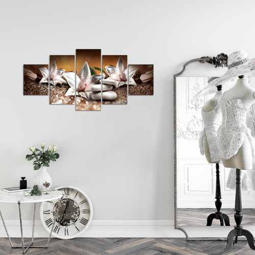Runa Art Wandbilder Blumen Lilien 5 Teilig Bild auf Vlies Leinwand Deko Wohnzimmer Abstrakt Beige Braun 035852a