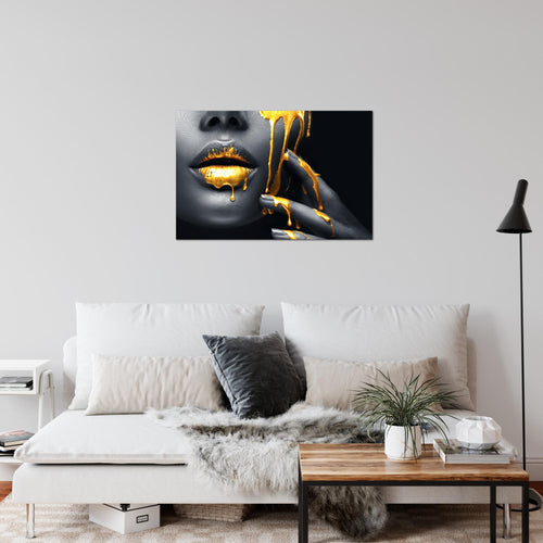 Runa Art Bild Lippen Gold Schwarz Modern Wandbilder Wohnzimmer Schlafzimmer 1 Teilig - Made In Germany - Kosmetik Fashion Frau Flur 041515a