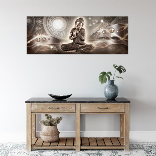 Runa Art Wandbild Buddha Zen 1 Teilig 100 x 40 cm Modern Bild auf Vlies Leinwand Feng Shui Wohnzimmer Schlafzimmer Braun 041612a