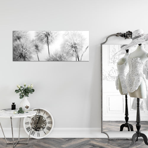 Runa Art Wandbild Blumen Pusteblumen 100 x 40 cm Modern Bild auf Vlies Leinwand Natur Wohnzimmer Schwarz Weiss 042012c