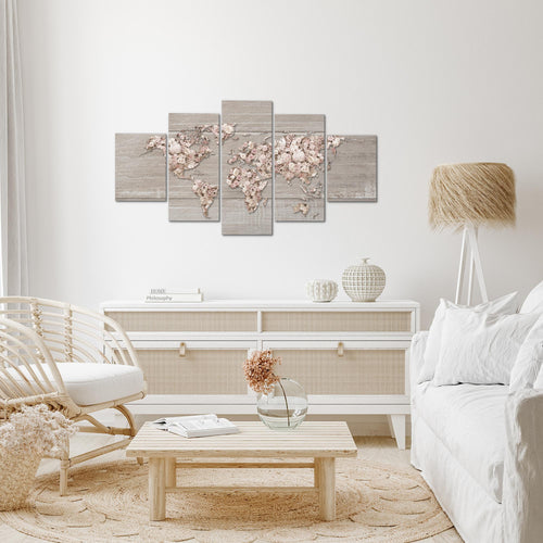 Runa Art Wandbilder Weltkarte Blumen 5 Teilig Bild auf Vlies Leinwand Deko Wohnzimmer Kontinente Biege Braun 023252c