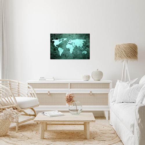 Runa Art Bild Weltkarte Modern Wandbilder Wohnzimmer Büro 1 Teilig - Made In Germany - Vintage Antik Türkis Flur 101715b