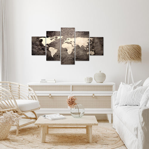 Runa Art Wandbilder Weltkarte 5 Teilig Bild auf Vlies Leinwand Deko Büro Wohnzimmer Vintage Antik Braun 101752c