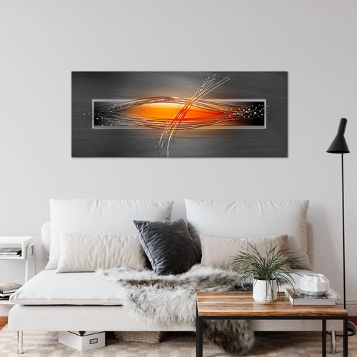 Runa Art Wandbild Abstrakt 100 x 40 cm Modern Bild auf Vlies Leinwand Orange Wohnzimmer Schlafzimmer Büro Wellen 103312a