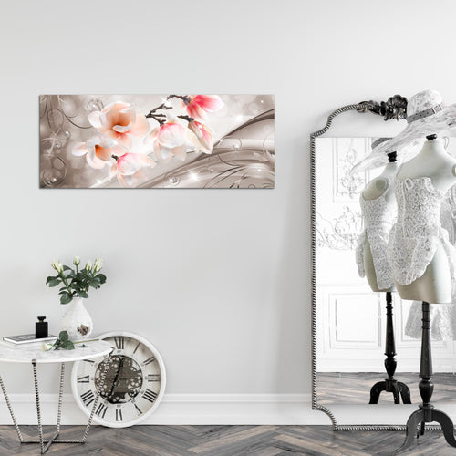 Runa Art Wandbild Blumen Abstrakt 1 Teilig 100 x 40 cm Modern Bild auf Vlies Leinwand Diamant Wohnzimmer Beige Braun 035312b