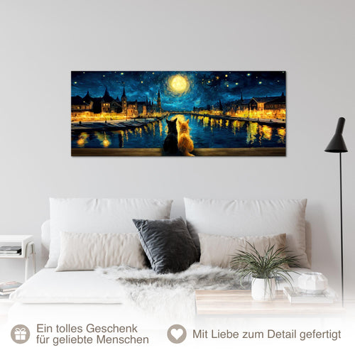 Runa Art Wandbild Tiere 100 x 40 cm Modern Bild auf Vlies Leinwand Nachtblau Wohnzimmer Schlafzimmer Büro Hunde 058412a