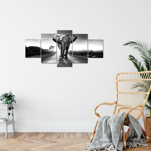 Runa Art Wandbilder Afrika Elefant 5 Teilig Bild auf Vlies Leinwand Deko Wohnzimmer Schlafzimmer Tiere Schwarz Weiss 042652c