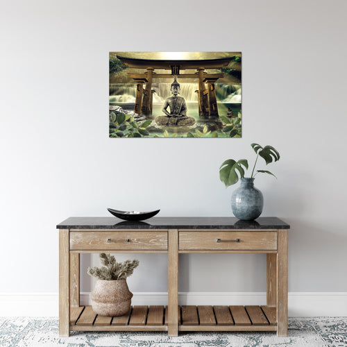 Runa Art Bild Feng Shui Buddha Modern Wandbilder Wohnzimmer Schlafzimmer 1 Teilig - Made In Germany - Spa Grün Braun Flur 036415a