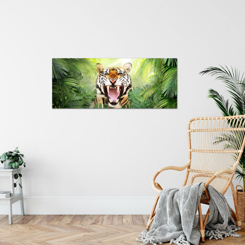 Runa Art Wandbild Tieger Abstrakt 1 Teilig 100 x 40 cm Modern Bild auf Vlies Leinwand Tiere Wohnzimmer Schlafzimmer Grün Orange 037512a