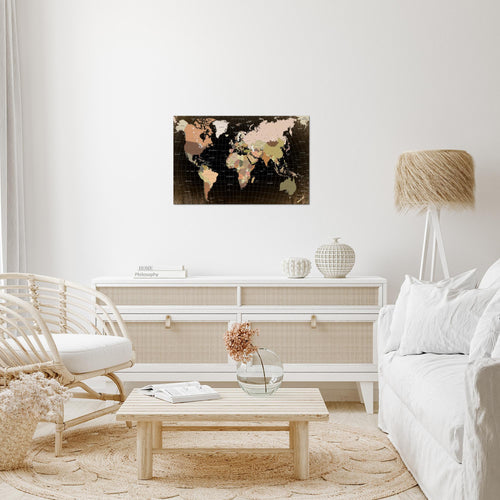 Runa Art Bild Weltkarte Modern Wandbilder Wohnzimmer Büro 1 Teilig - Made In Germany - Kontinente Schwarz Braun Flur 023315a