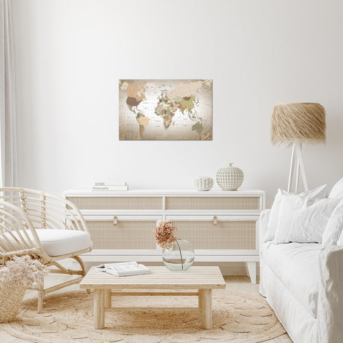 Runa Art Bild Weltkarte Modern Wandbilder Wohnzimmer Büro 1 Teilig - Made In Germany - Kontinente Beige Flur 023315b