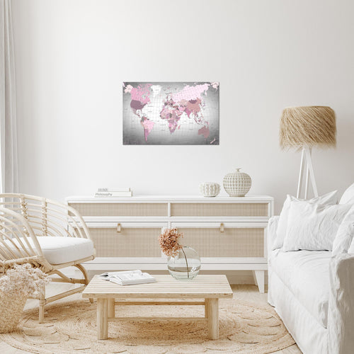 Runa Art Bild Weltkarte Modern Wandbilder Wohnzimmer Büro 1 Teilig - Made In Germany - Kontinente Rosa Grau Flur 023315c