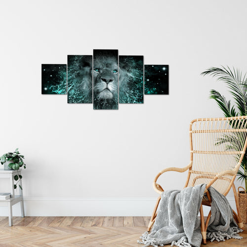 Runa Art Wandbilder Afrika Löwe 5 Teilig Bild auf Vlies Leinwand Deko Wohnzimmer Schlafzimmer Abstrakt Tiere Schwarz Türkis 040752b