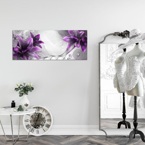 Runa Art Wandbild Blumen Lilien 1 Teilig 100 x 40 cm Modern Bild auf Vlies Leinwand Abstrakt Wohnzimmer Grau Violett 036812b