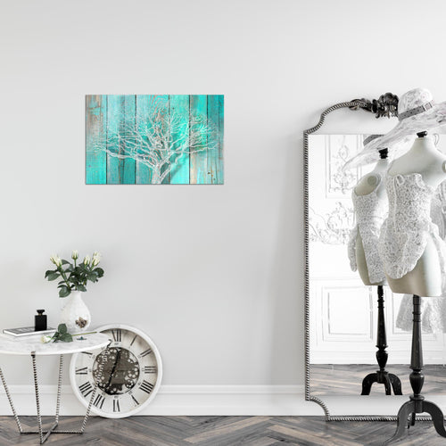 Runa Art Bild Baum Abstrakt Modern Wandbilder Wohnzimmer 1 Teilig - Made In Germany - Holzmotiv Türkis Grau Flur 039915c