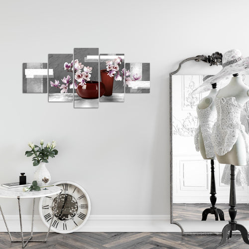 Runa Art Wandbilder Blumen Abstrakt 5 Teilig Bild auf Vlies Leinwand Deko Wohnzimmer Blumenvase Grau Rosa 035252c