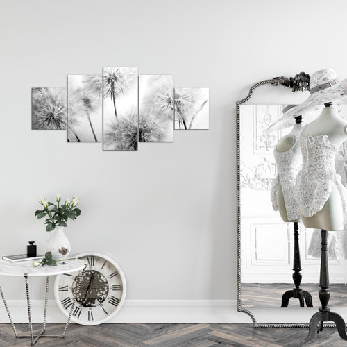 Runa Art Wandbilder Blumen Pusteblumen 5 Teilig Bild auf Vlies Leinwand Deko Wohnzimmer Natur Schwarz Weiss 042052c