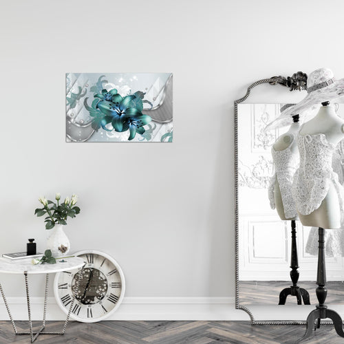 Runa Art Bild Blumen Lilien Modern Wandbilder Wohnzimmer 1 Teilig - Made In Germany - Abstrakt Grau Türkis Flur 016515a