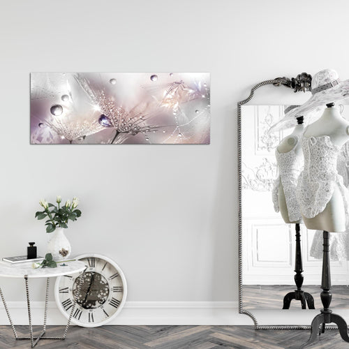 Runa Art Wandbild Blumen Pusteblumen 100 x 40 cm Modern Bild auf Vlies Leinwand Morgentau Wohnzimmer Rosa Grau 043112b