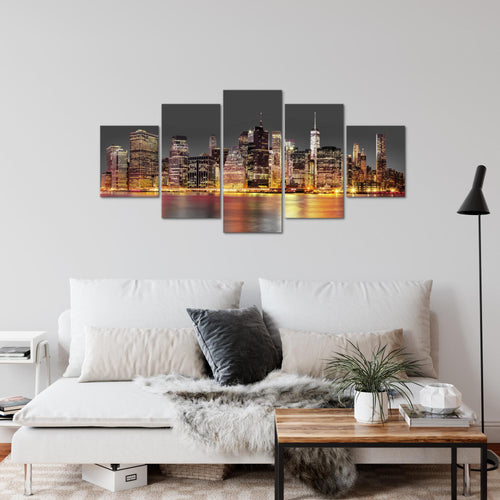 Runa Art Wandbilder New York City 5 Teilig Bild auf Vlies Leinwand Deko Wohnzimmer Büro Städte Braun Grau 010052a