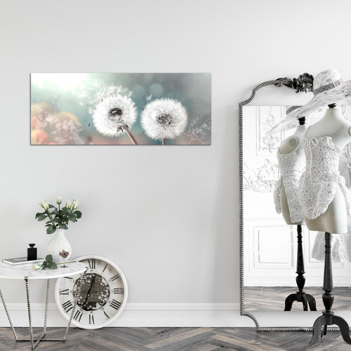 Runa Art Wandbild Blumen Pflanzen 100 x 40 cm Modern Bild auf Vlies Leinwand Weiß Wohnzimmer Schlafzimmer Büro Pusteblumen 023612b