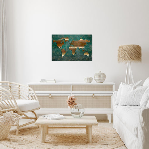 Runa Art Bild Weltkarte Modern Wandbilder Wohnzimmer Büro 1 Teilig - Made In Germany - Antik Grün Braun Flur 109015b