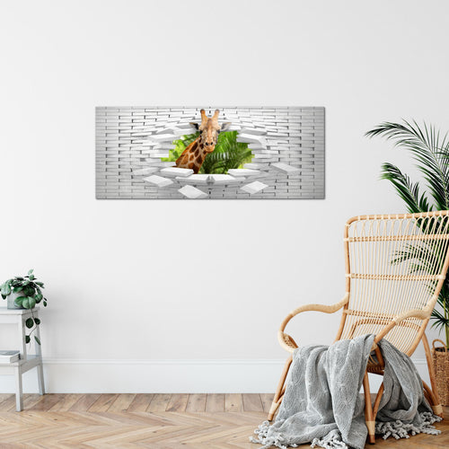 Runa Art Wandbild Giraffe Abstrakt 1 Teilig 100 x 40 cm Modern Bild auf Vlies Leinwand Steinwand Wohnzimmer Schlafzimmer Bunt 037412c
