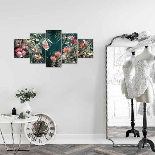 Runa Art Wandbilder Blumen 5 Teilig Bild auf Vlies Leinwand Deko Wohnzimmer Vintage Natur Grün Bunt 043352a