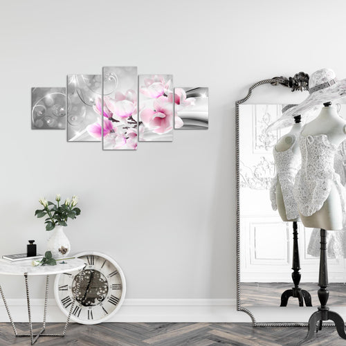 Runa Art Wandbilder Blumen Abstrakt 5 Teilig Bild auf Vlies Leinwand Deko Wohnzimmer 3D Optik Grau Rosa 035352a