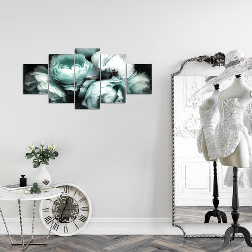 Runa Art Wandbilder Blumen Rosen 5 Teilig Bild auf Vlies Leinwand Deko Wohnzimmer Vintage Schwarz Bunt 039152b